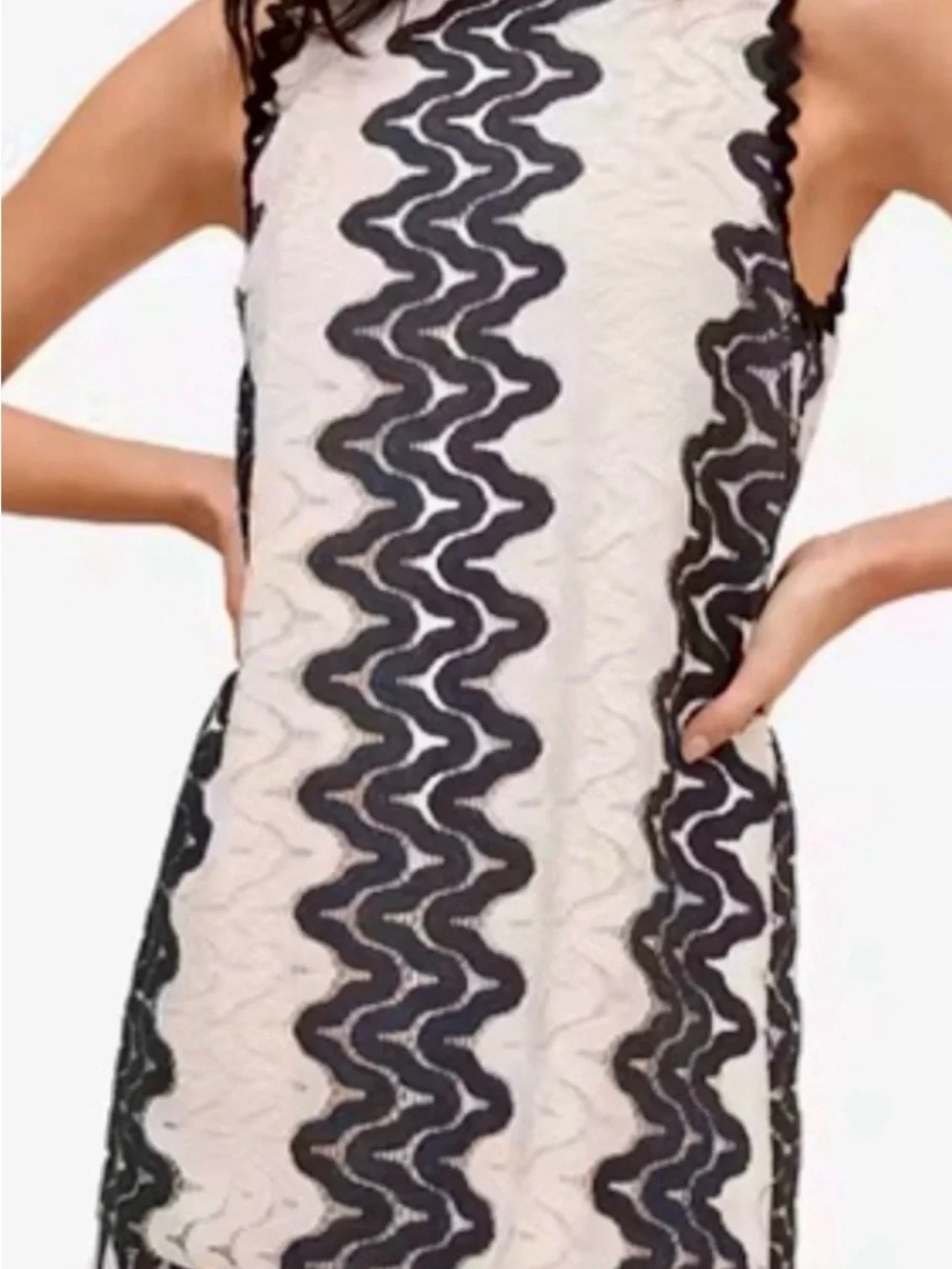 kate spade Black and Cream Wavy-Stripe Midi Skirt